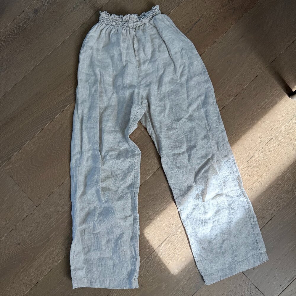 Reformation cropped linen wide pants natural color